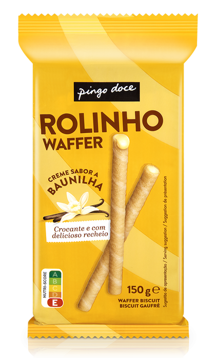Bolachas Rolinho Waffer Com Recheio De Baunilha Pingo Doce 0.15Kg