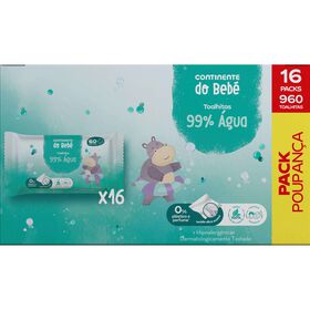 Box Toalhitas Bebé 99% Água Continente Do Bebé 16 X 60 Un