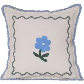 Almofada 45X45Cm Flor Azul Com Rebordo Kasa