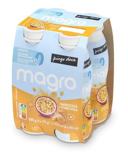 Iogurte Líquido Magro 000% Maracujá E Curcuma Pack 4 Pingo Doce 4x0.17Kg