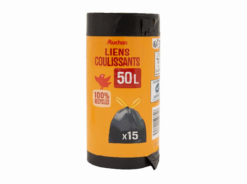 Saco De Lixo Auchan Fecho Fácil 50 l 100% Reciclados 15Un