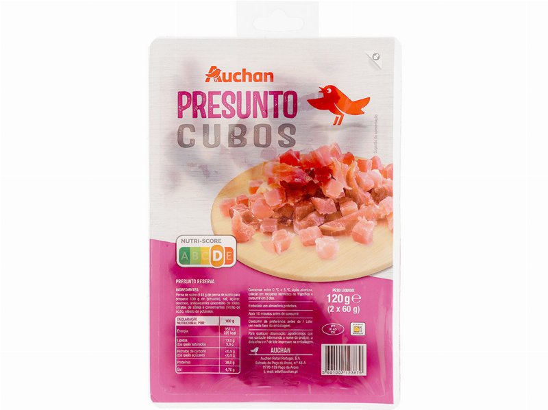 Presunto Em Cubos Auchan 2X60 g