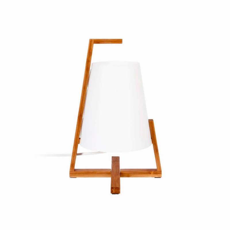Candeeiro De Mesa Branco Em Bambu