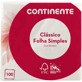 Guardanapos 1 Folha Branco Continente 100 Un