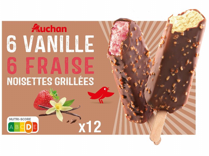 Gelado Palito Auchan Baunilha Morango 12X60 ml