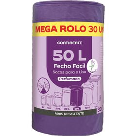 Sacos Lixo Fecho Fácil Perfumado Lavanda 50 Lt Continente 30 Un