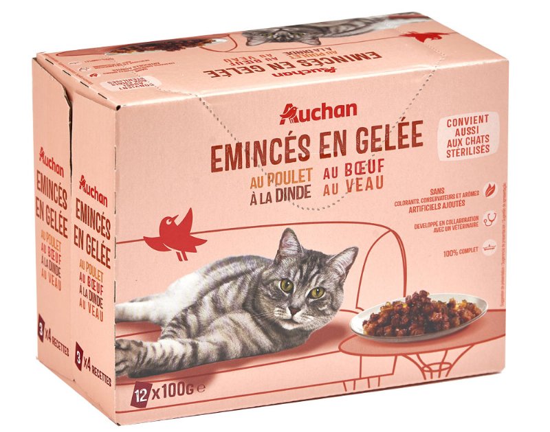 Comida Húmida Para Gato Auchan Saquetas Pedaços Em Geleia Carne 12X100 g