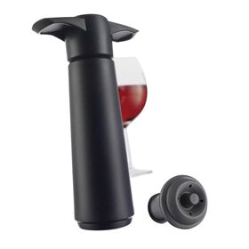 Conjunto Bomba Vácuo E 2 Rolhas Plásticas Pretas Vacuvin