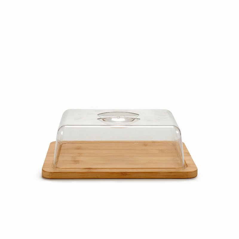 Queijeira Rectangular Em Bambu Com Tampa 19,5 X 7,5 X 25 Cm