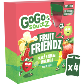 Pack  Saquetas De Fruta Maçã, Morango E Banana Gogo Squeez Fruit Friendz 4 X 90 gr