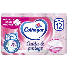 Papel Higiénico 3 Folhas Cuida & Protege Rosa Colhogar 12 Rolos