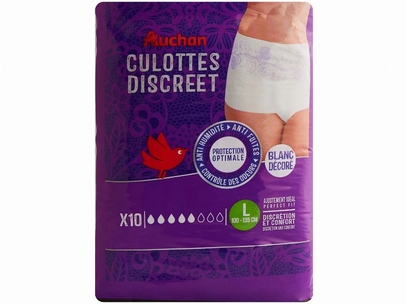 Cuecas De Incontinência Auchan Discreet Tamanho L Branco 10Un