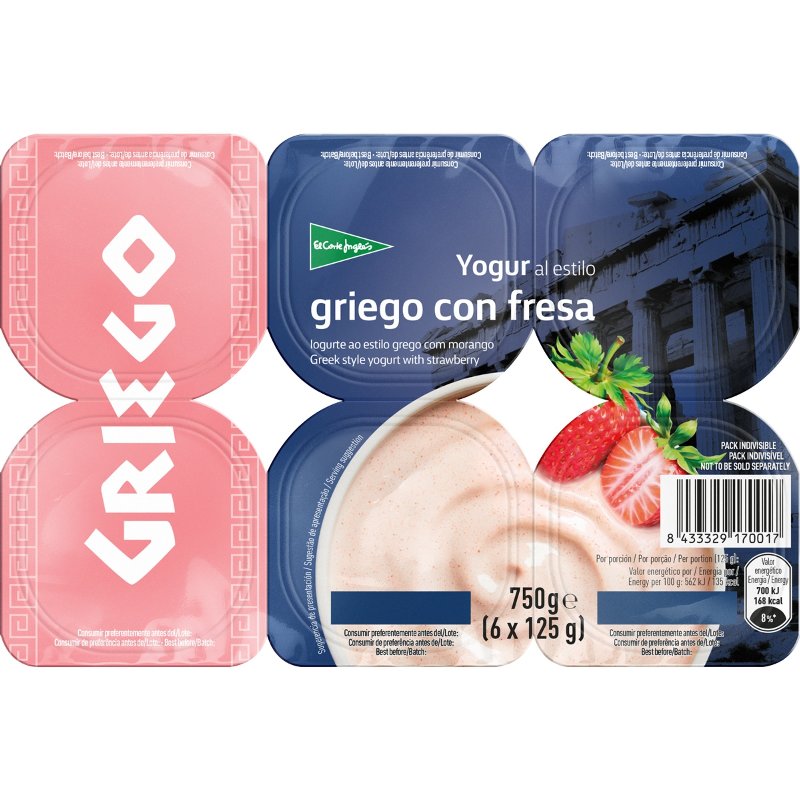Iogurte Grego Morango Pack 4 Unidades 125 g