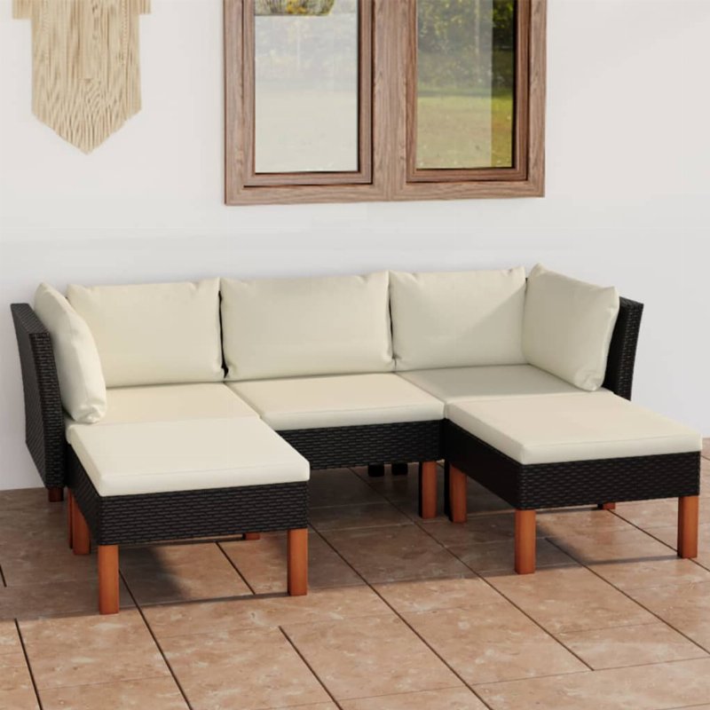 Hkh 5 Pcs Conjunto Lounge De Jardim C/ Almofadões Vime Pe - Preto