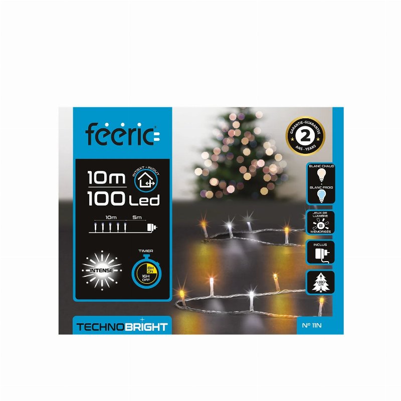 Hkh Luzes De Natal Branco Frio E Quente Para Exterior 8 Funções E Temporizador 100 Led 10 M