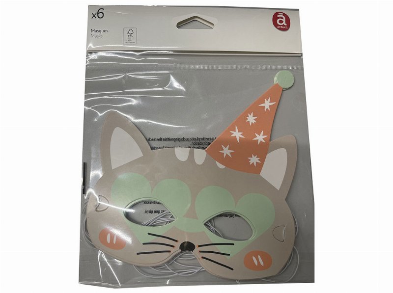 Máscara Cartão Actuel Cats Party 6Un
