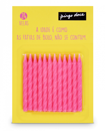 Velas De Aniversário Lisas Rosa Pingo Doce 24Un