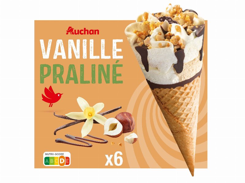 Gelado Cone Auchan Baunilha Praliné 6X120 ml