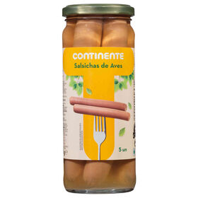 Salsichas De Aves Frasco 5 Un Continente 100 gr (Peso Escorrido 100 gr)