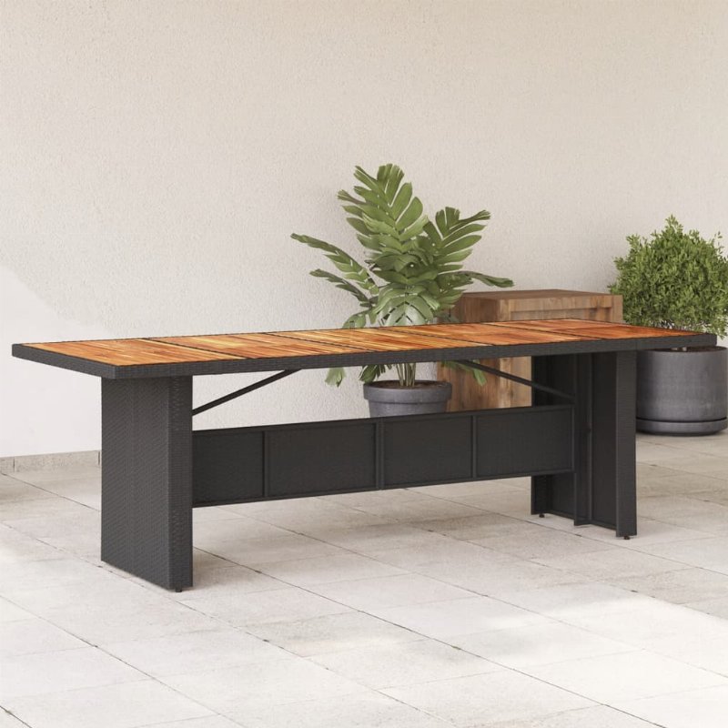 Hkh Mesa De Jardim Com Tampo De Madeira De Acácia Vime Pe - Preto
