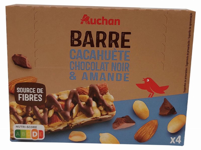 Barras Cereais Auchan Amendoim Chocolate 4 Un 120 g