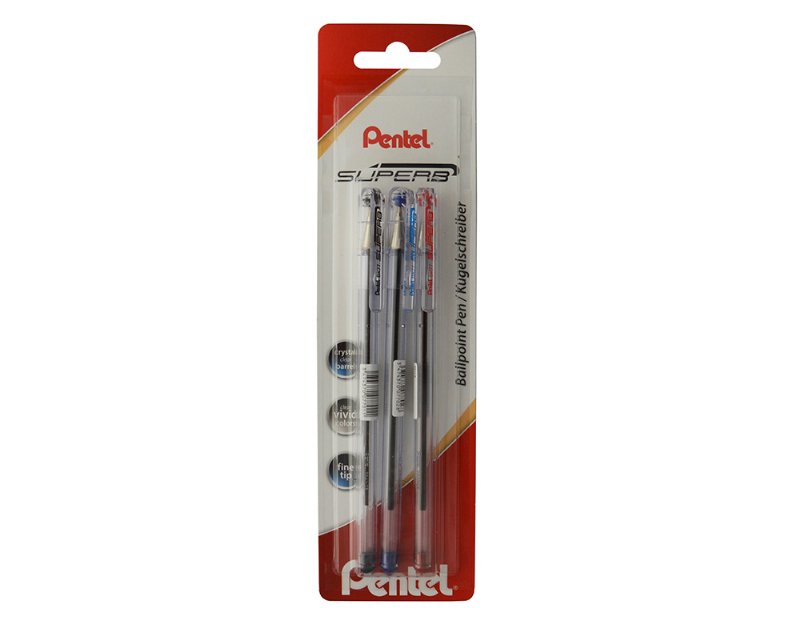Esferográfica Superb Pentel Bk77 3 Unidades Cores Sortidas