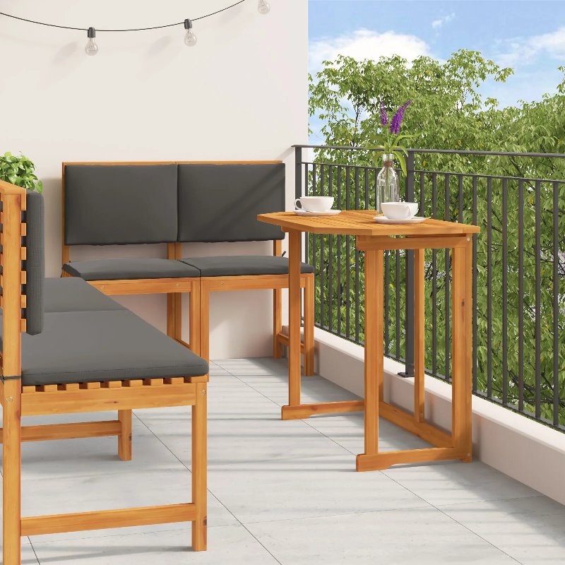 Conjunto De Jantar Para O Jardim De 5 Peças Com Almofadas Em Madeira Sólida De Acácia - Castanho
