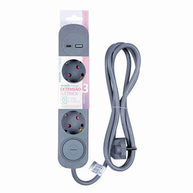 Bloco 3 Tomadas, 1 Usb E 1 Type-C 1,5M Cinza Marshmallow 1 Un