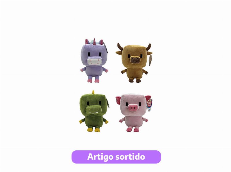 Peluche Animal One Two Fun Cabeça Quadrada 25Cm Modelos Sortidos