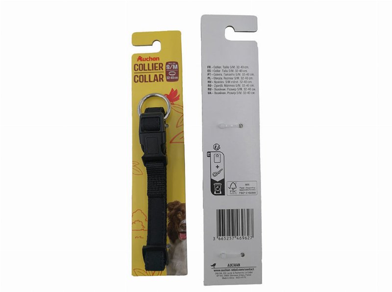 Coleira Poliester Auchan Preto 1.5Cmx32-40Cm