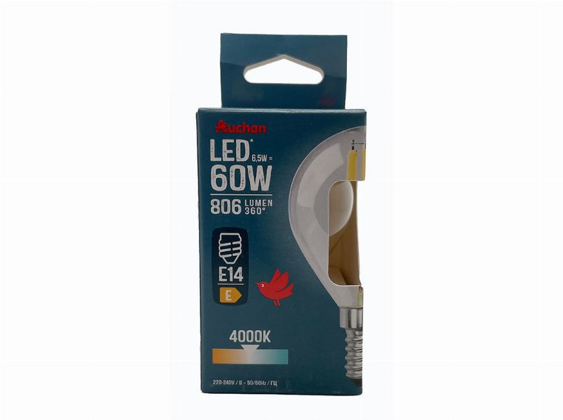 Lâmpada Led Esférica Auchan E14 60W Luz Branca Clara