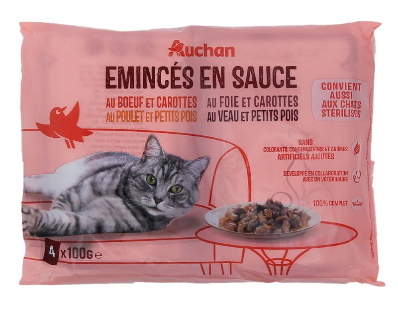 Comida Húmida Para Gato Auchan Saquetas Pedaços Em Molho Carnes 4X100 g