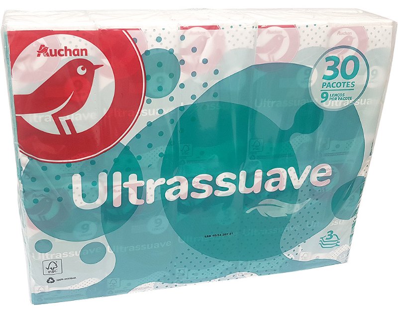 Lenços Bolso Auchan Ultrassuave 3 Folhas 30 Un #