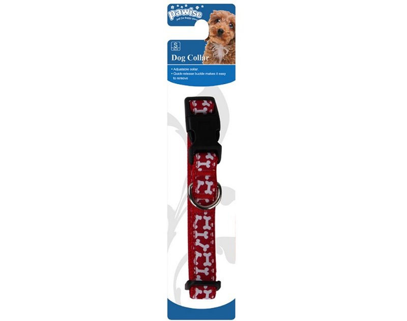 Coleira Para Cão Pawise Ossos Vermelho Tamanho M 35-50Cm/20Mm