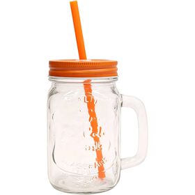 Caneca Com Palhinha Tampa 450 ml Laranja Kasa