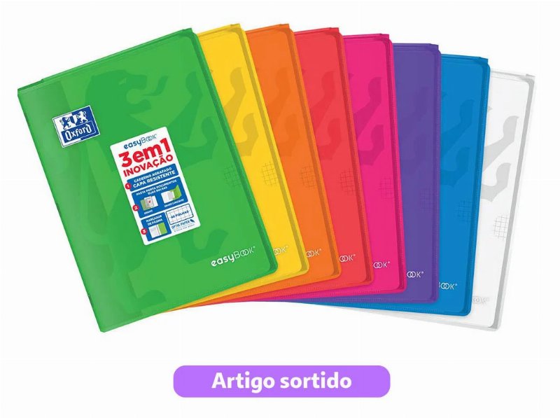 Caderno Agrafado A4 Oxford Easybook Vivos Quadriculado 48 Folhas Cores Sortidas