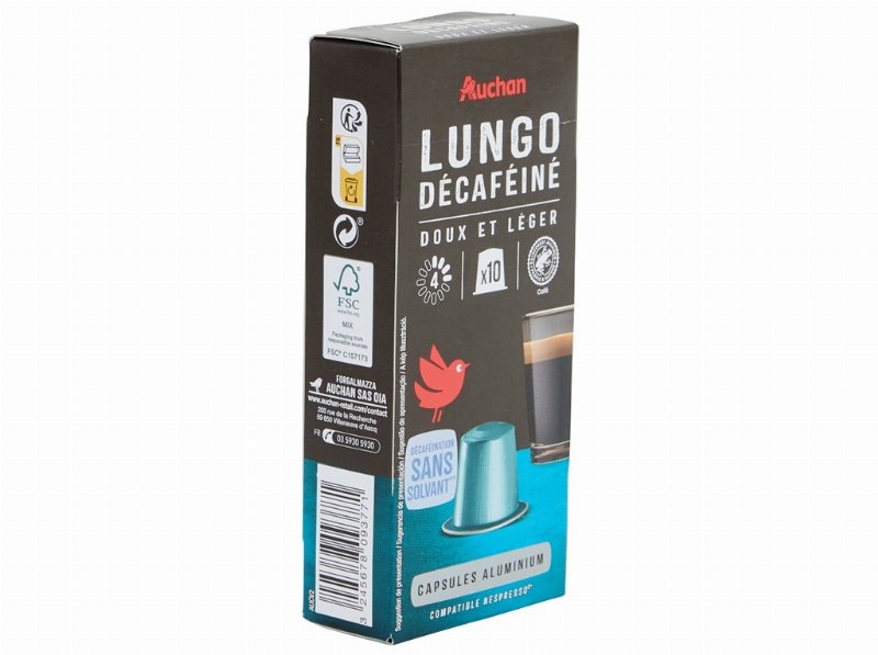 Cápsulas Auchan Café Nespresso Aluminio Lungo Descafeinado 10Un