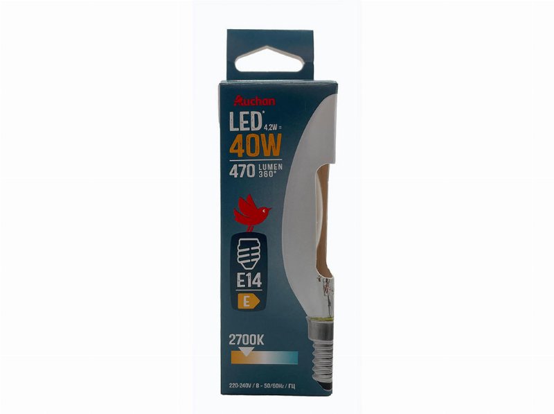 Lâmpada Led Vela Auchan E14 40W Luz Amarela Clara