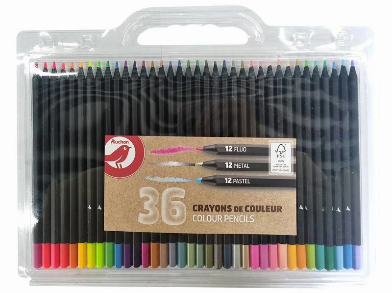 Conjunto De 36 Lápis De Cor Auchan Tons Pastel Neon E Metal