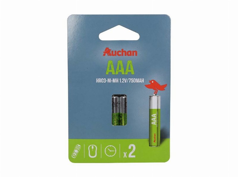 Pack 2 Pilhas Recarregável Auchan Basic Aaa Hr3 750Mah