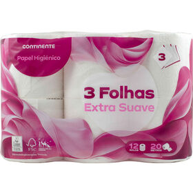 Papel Higiénico 3 Folhas Extra Suave Continente 12 Rolos