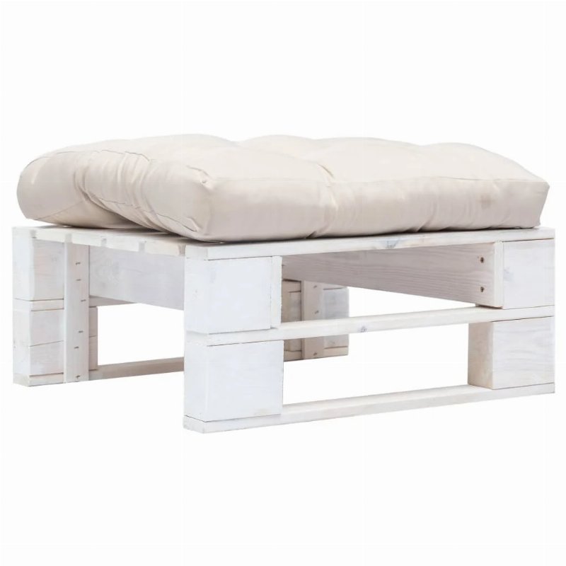 Hkh Otomano De Paletes Com Almofadão Cor Areia Madeira Branco - Bege