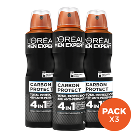 Desodorizante Spray Carbon Protect L'oréal Paris Men Expert 3 X 150 ml