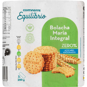 Bolachas Maria Integrais Sem Açúcar Continente Equilíbrio 3 X 200 gr