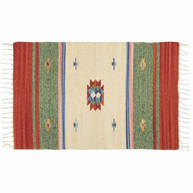 Tapete Algodão 120X180Cm Branco E Verde Kilim