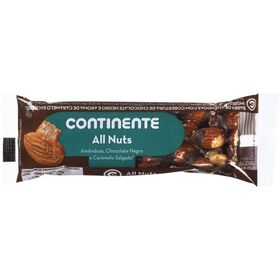 Barra Amêndoas, Chocolate Negro E Caramelo Salgado All Nuts Continente 35 gr