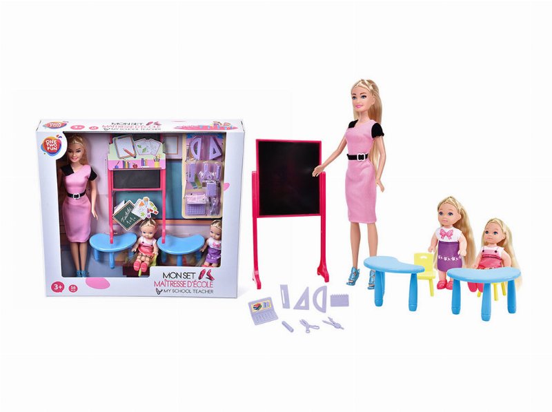 Set De Boneca One Two Fun Professora Com Sala De Aula