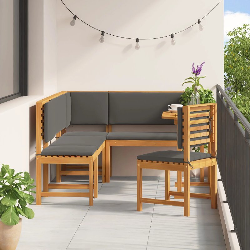 Conjunto De Jantar Para O Jardim Com 6 Peças E Almofadas Em Madeira Sólida De Acácia - Castanho