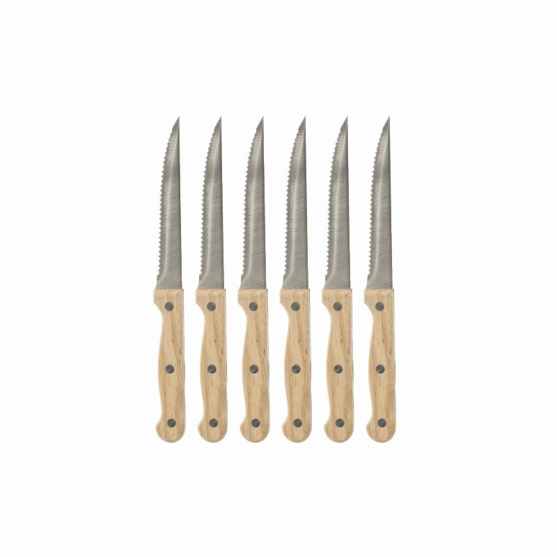 Conjunto 6 Facas Para Bife Cabo Madeira