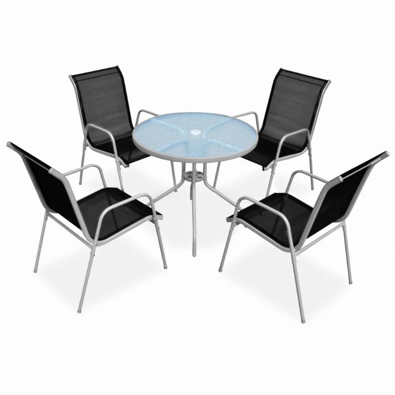 Hkh Conjunto De Jantar Para Jardim 5 Pcs 80X71 Cm Aço Preto/Cinza - Cinzeto